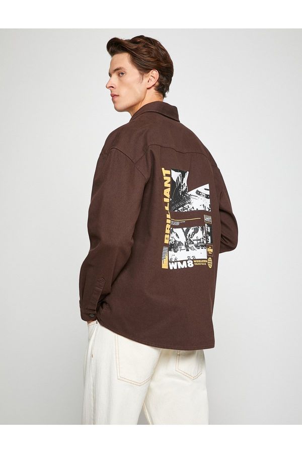 Koton Koton Basic srajčna jakna s sloganom natisnjena, žepna podrobna in zaskočna sponka.