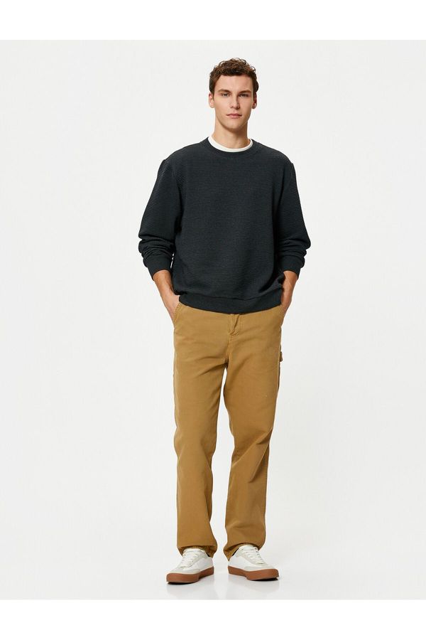 Koton Koton Basic Sweater Crew Neck Long Sleeve with Fabric Detail