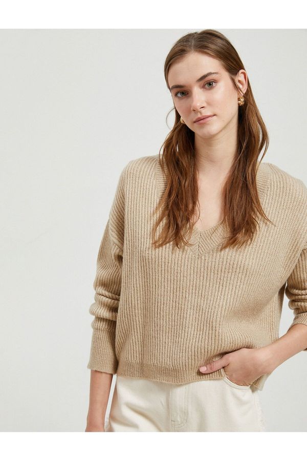 Koton Koton Basic V-vrat pletenine pulover akril