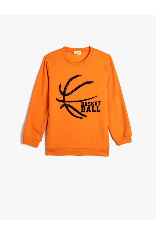 Koton Koton Basketball Themed Sweat Long Sleeve Crew Neck With Ribbon