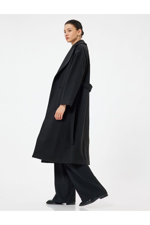 Koton Koton Belt Detailed Double Breasted Long Cashmere Coat