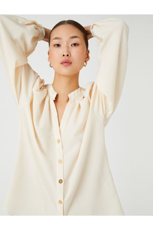 Koton Koton Big Collar Shirt with Long Balloon Sleeves and Buttons