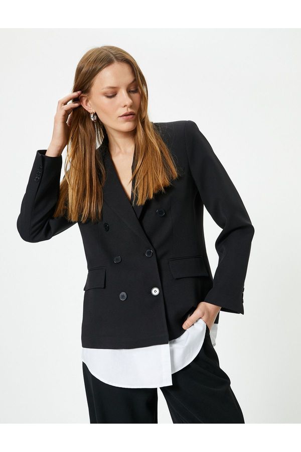 Koton Koton Blazer Jacket Double Breasted Buttoned Pocket Shirt Piece Look