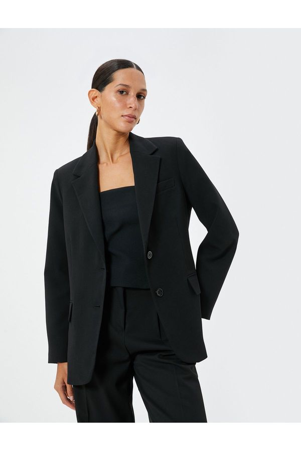 Koton Koton Blazer Jacket Double Breasted Reverse Collar Flap Pocket Detailed