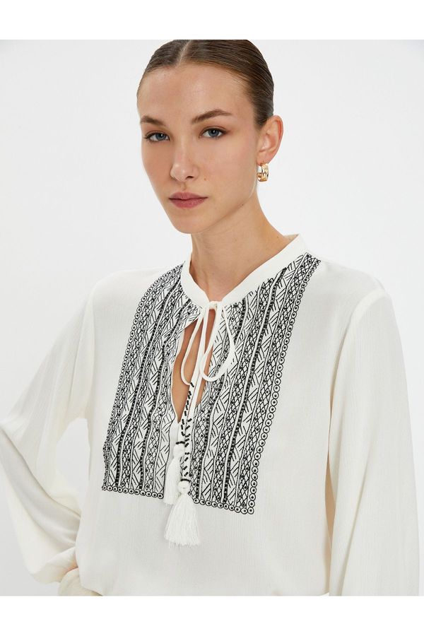 Koton Koton Bohemian Blouse with Embroidery Detail Long Sleeve