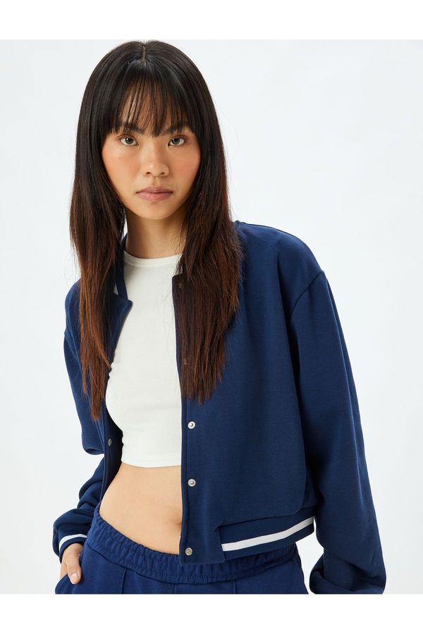 Koton Koton Bomber Collar Sweatshirt with Snap Buttons and Ribbed Both