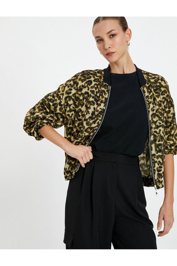 Koton Koton Bomber jakna Leopard vzorec Žep z zadrgo