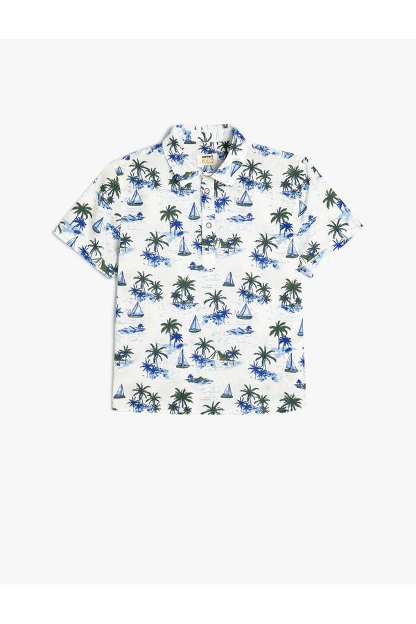 Koton Koton Boy's Short Sleeve Shirt Palm Printed Cotton