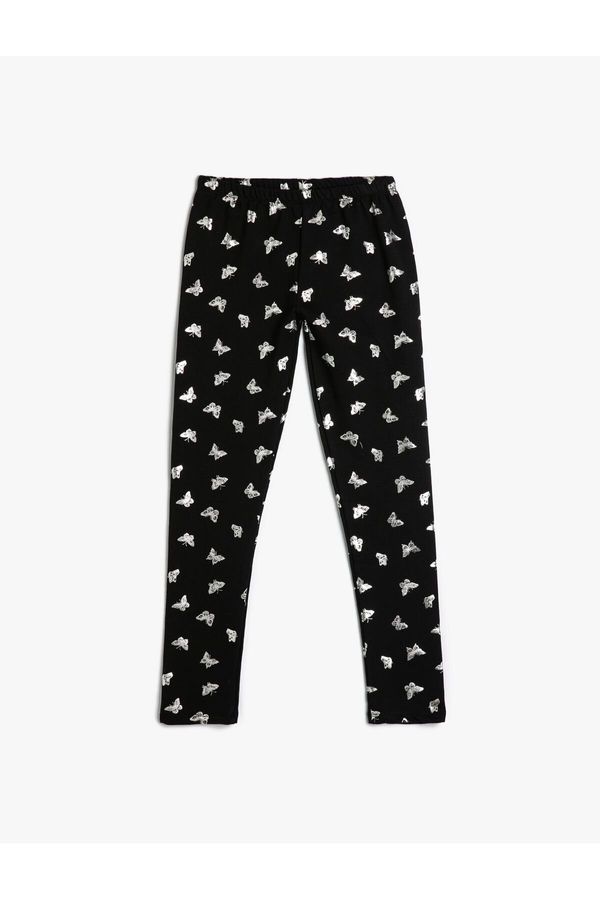 Koton Koton Butterfly Leggings Shiny Printed Cotton