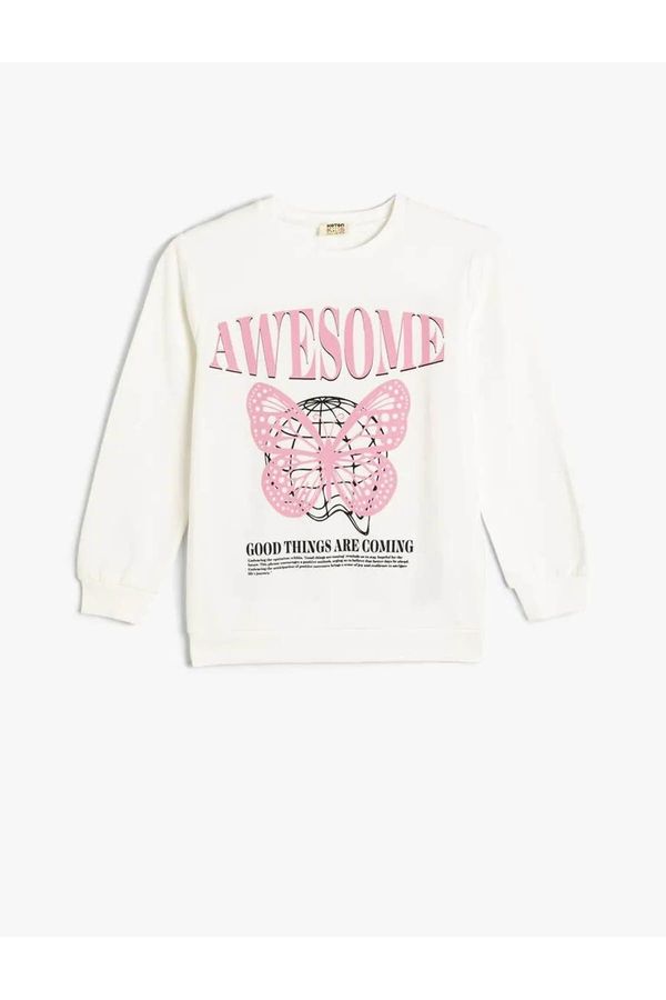 Koton Koton Butterfly Sweatshirt Long Sleeve Crew Neck Cotton