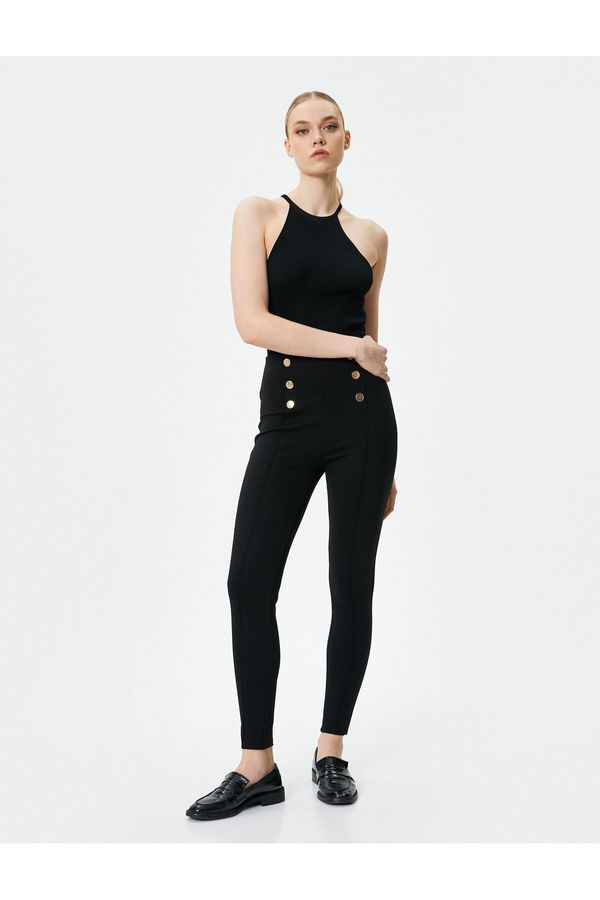 Koton Koton Button Detailed Leggings Ribbed High Waist