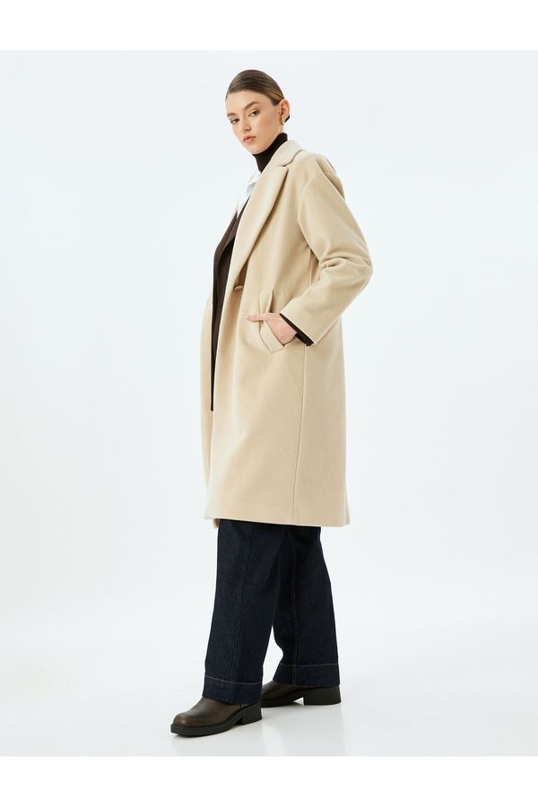Koton Koton Buttoned Double Breasted Long Cashmere Coat