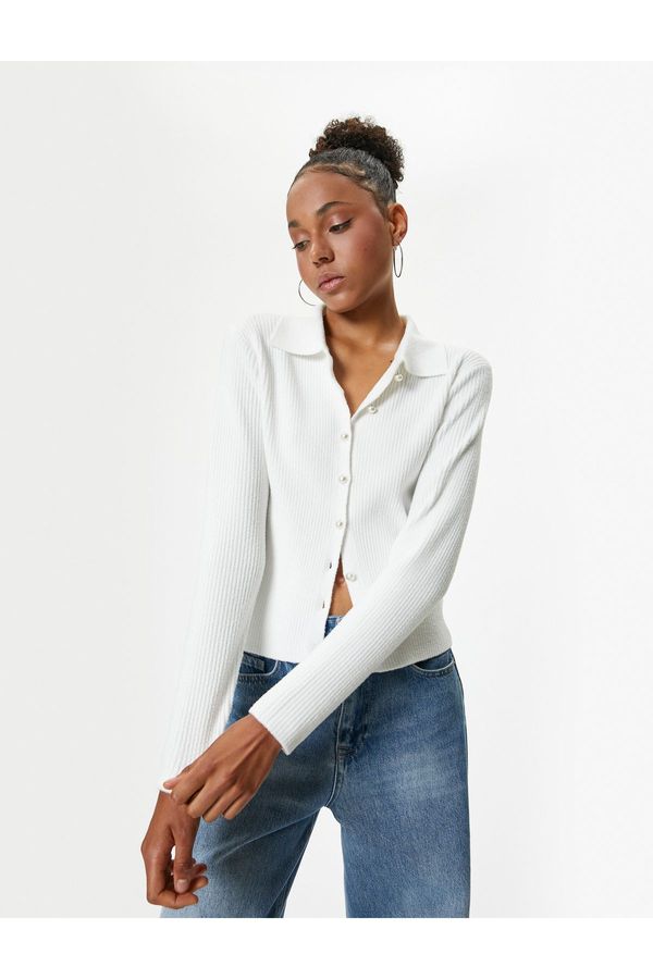 Koton Koton Buttoned Knitted Cardigan Long Sleeve Classic Shirt Collar