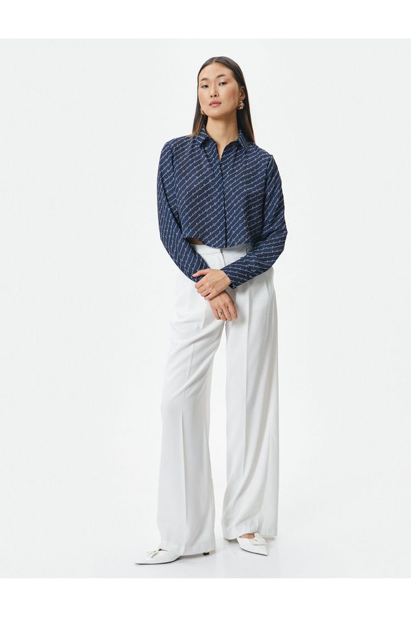 Koton Koton Buttoned Printed Crop Shirt Long Sleeve