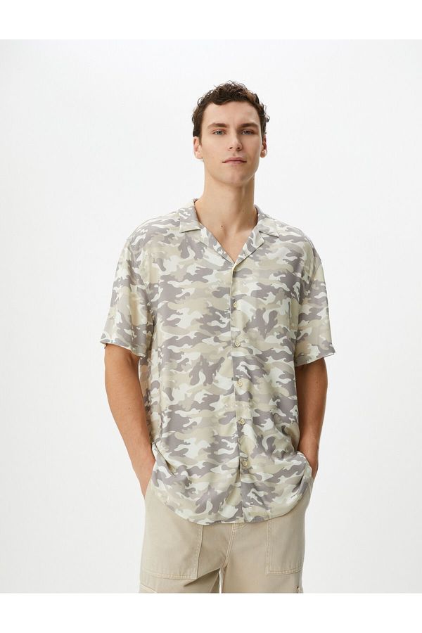 Koton Koton Camouflage Printed Shirt Short Sleeve Turn-down Collar Viscose Fabric