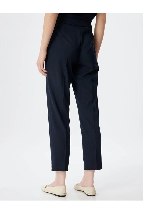 Koton Koton Carrot Cut Fabric Trousers with Pleat Detail and Pockets, Standard Waist