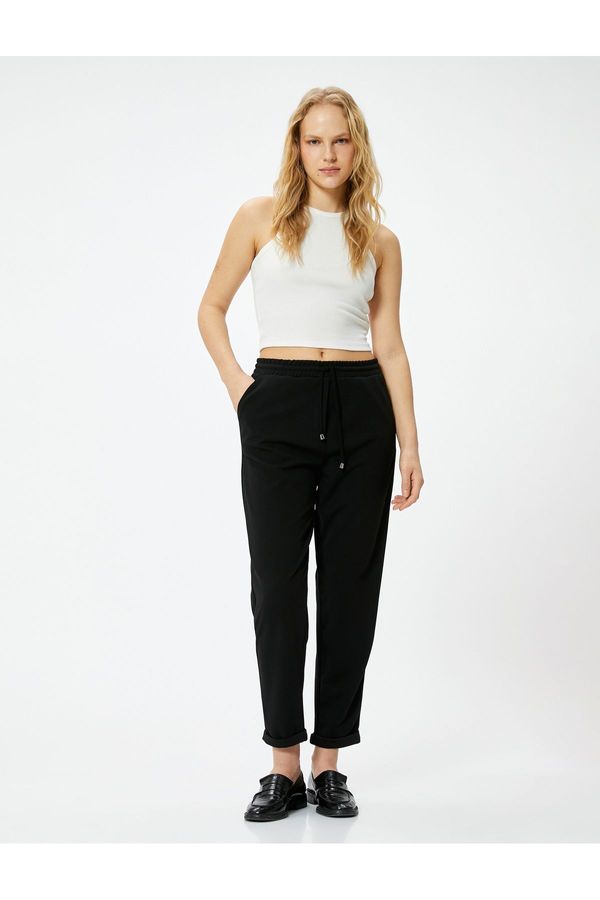 Koton Koton Carrot Trousers with Lace Waist and Pocket Detail