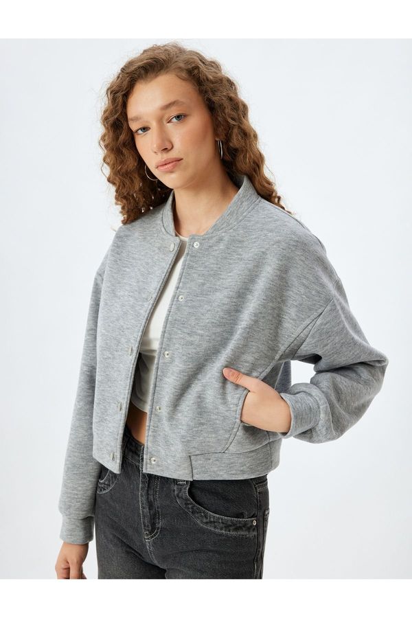 Koton Koton Casual Fit Bomber Jacket with Snap Button Pocket Detail