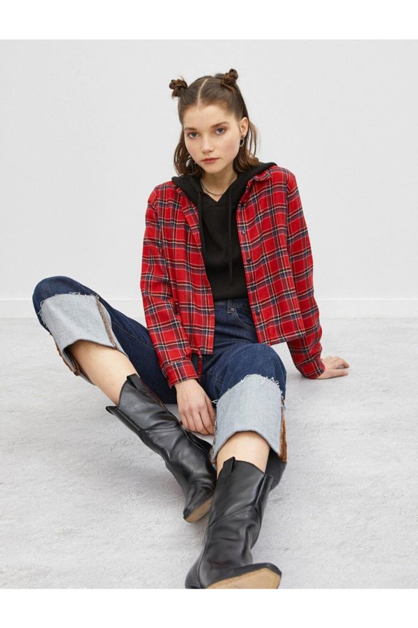 Koton Koton Checked Tie Waist Crop Shirt