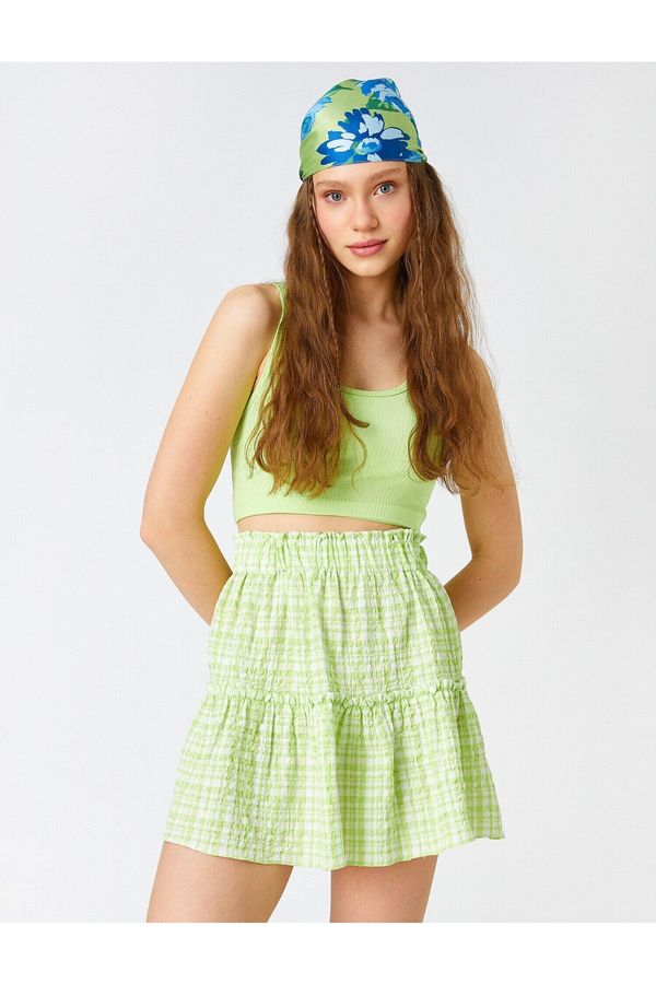 Koton Koton Checkered Mini Skirt with Frilled Elastic Waist.