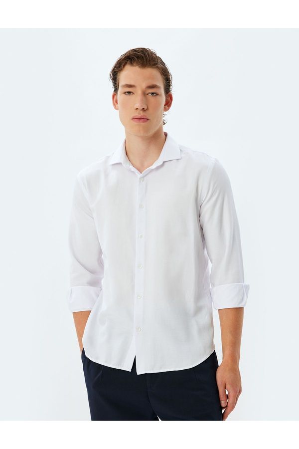 Koton Koton Classic Shirt Long Sleeve Half Italian Collar Cotton Blend