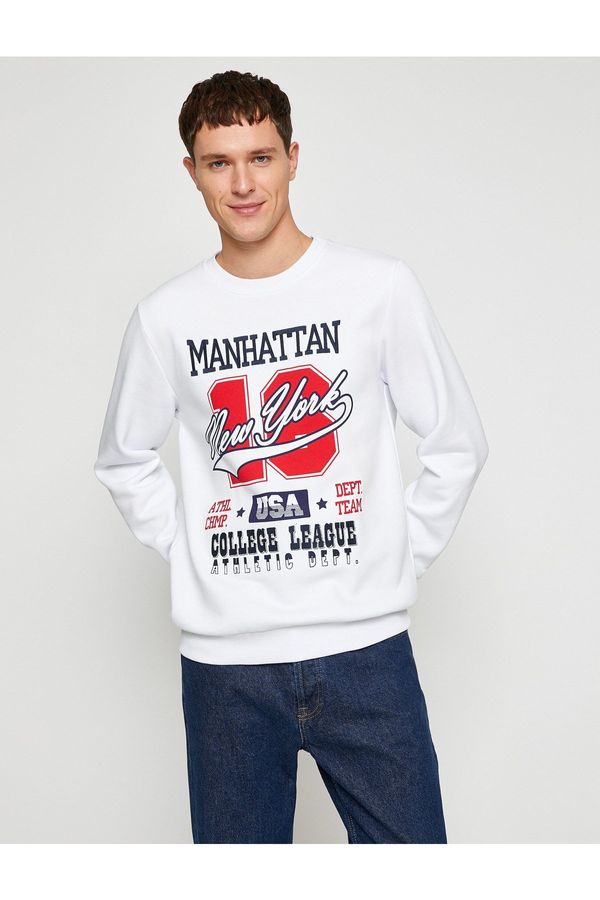 Koton Koton College Printed Sweatshirt Raised Crew Neck