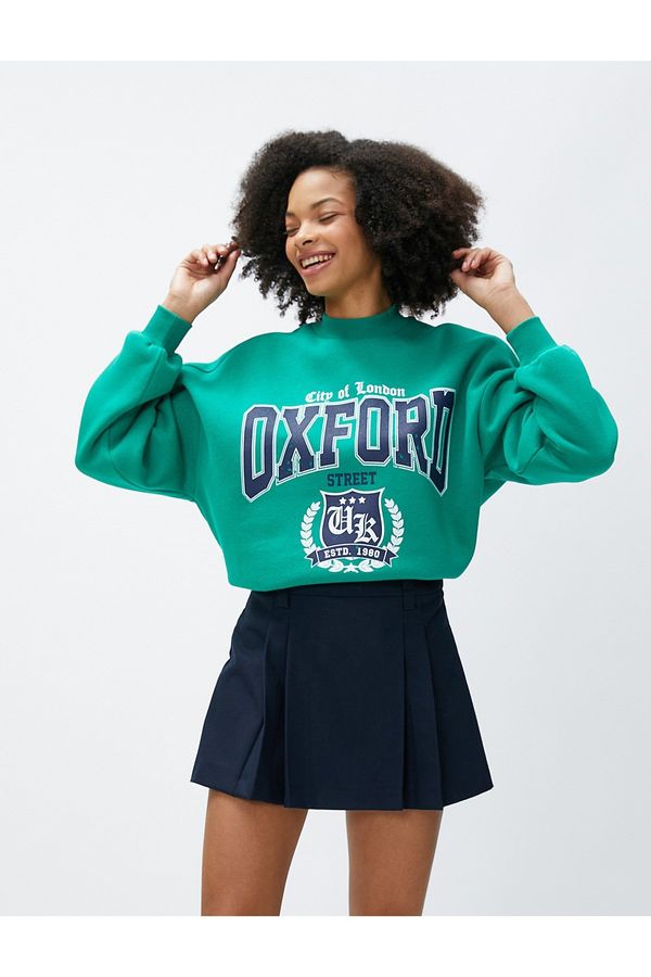 Koton Koton College Sweatshirt High Neck Printed Long Sleeve Ribbed