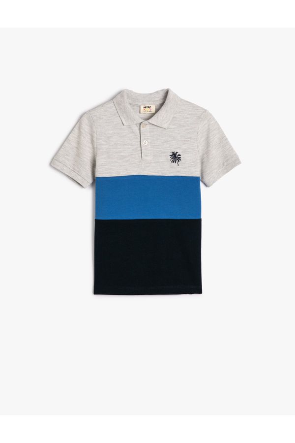Koton Koton Color Block Polo T-Shirt with Short Sleeves and Buttons. Cotton
