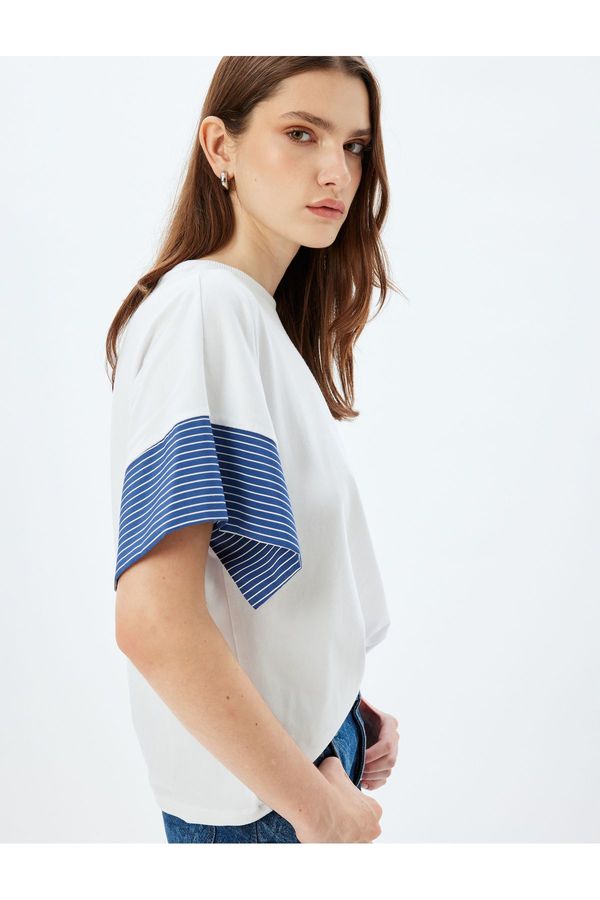 Koton Koton Color Contrast Short Sleeve Crew Neck Cotton Striped T-Shirt