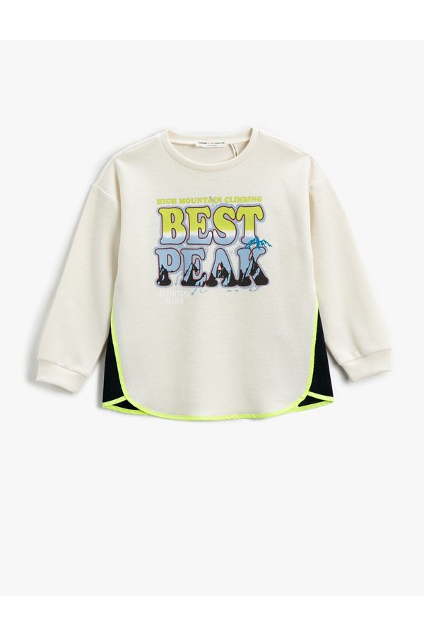 Koton Koton Color Contrast Sweatshirt Slogan Themed Printed Ribbed