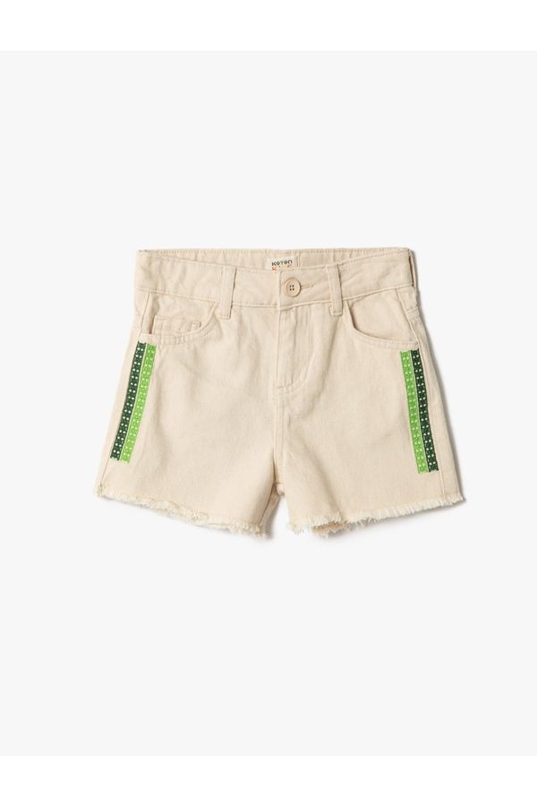 Koton Koton Cotton Gabardine Shorts Embroidery Detailed