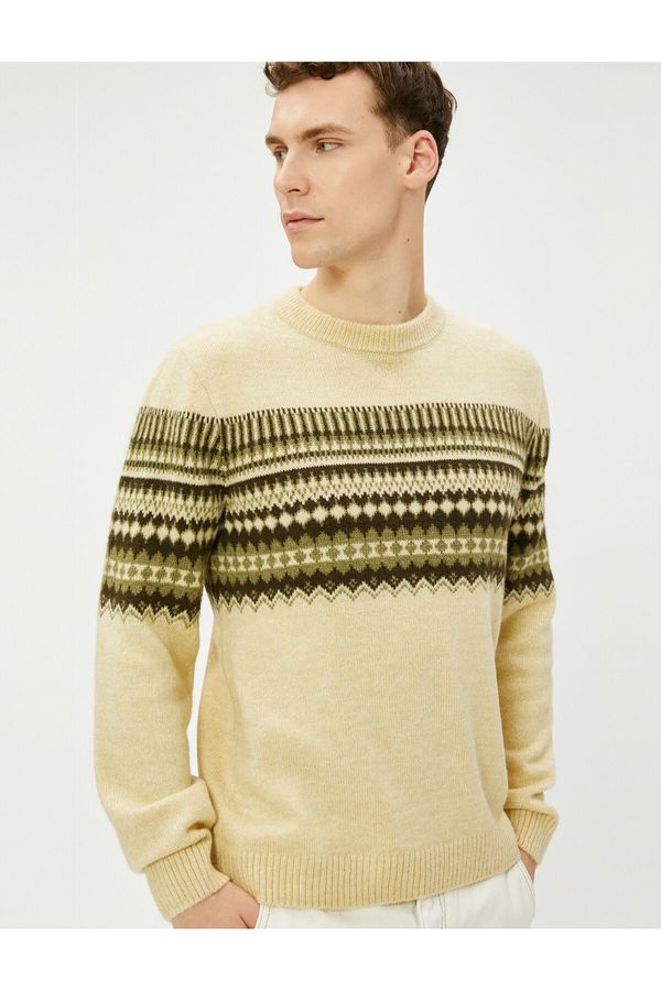 Koton Koton Crew Neck Sweater Acrylic Blend Ethnic Patterned