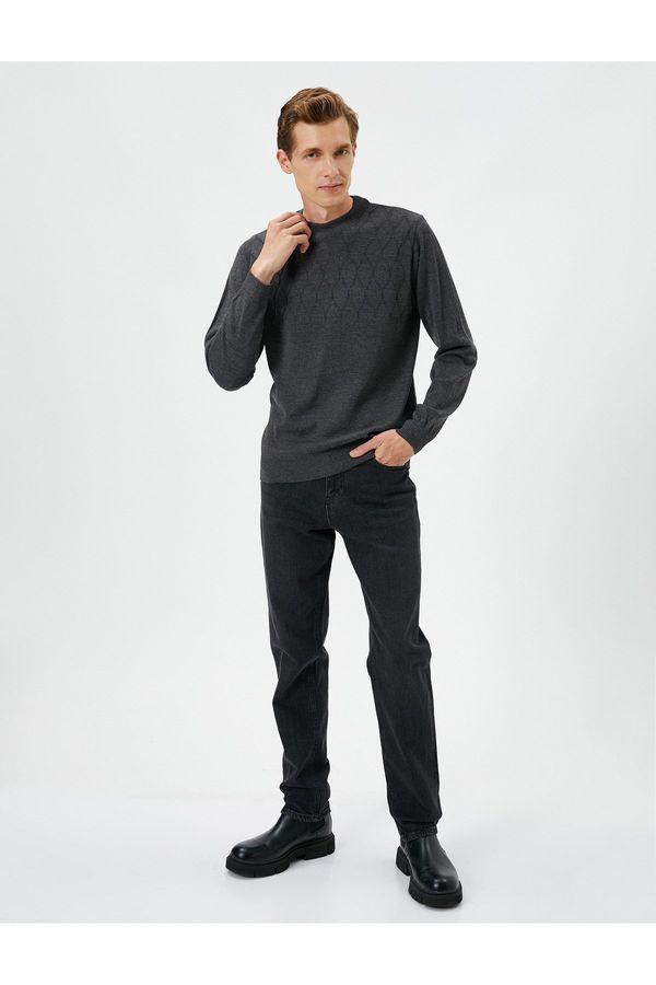 Koton Koton Crew Neck Sweater Slim Fit Textured Ribbed Long Sleeve