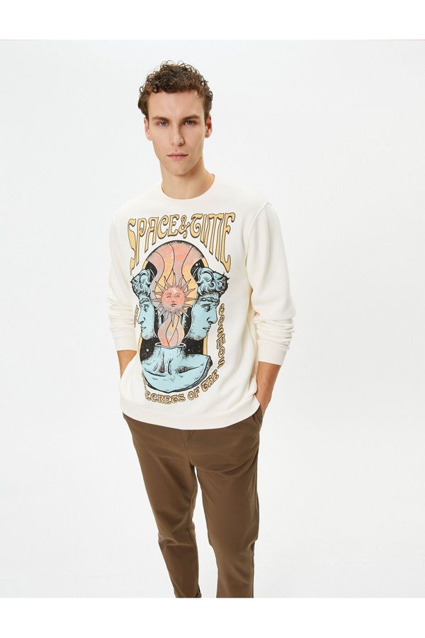 Koton Koton Crew Neck Sweatshirt Mystic Printed Long Sleeve Ribbed