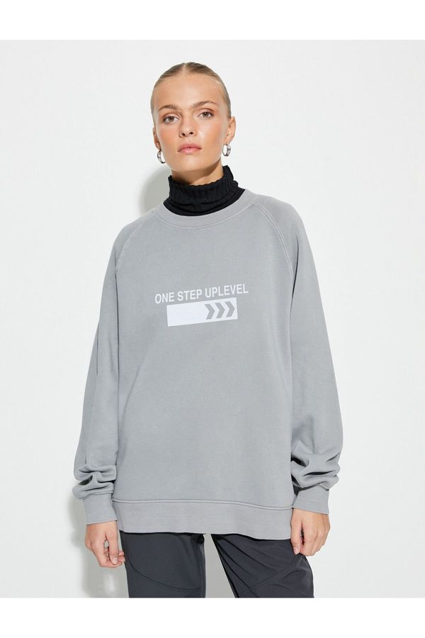 Koton Koton Crew Neck Sweatshirt Printed Ribbed