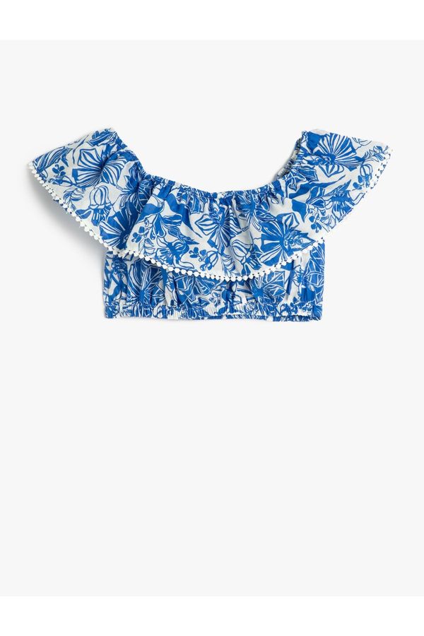 Koton Koton Crop Blouse Off The Shoulder Ruffle Floral Viscose