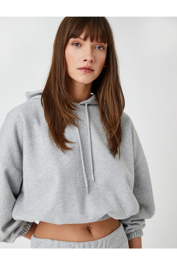 Koton Koton Crop Hooded Sweatshirt with Elastic Waist