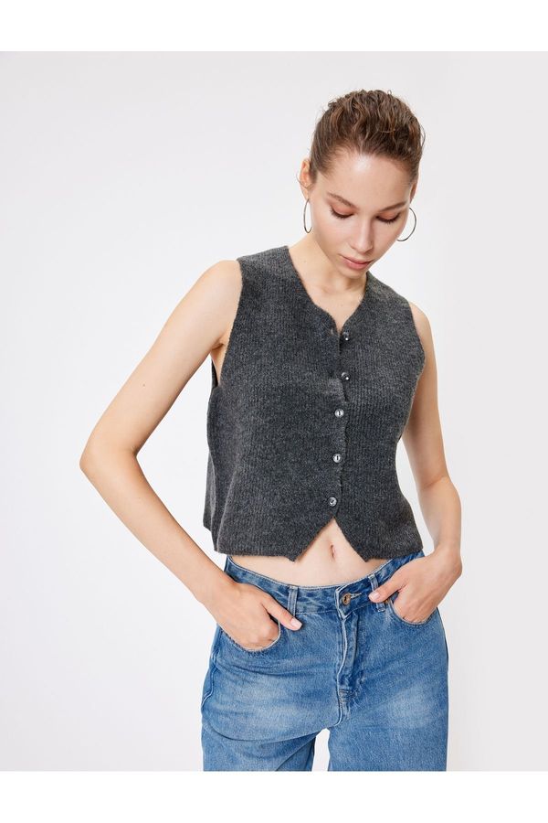 Koton Koton Crop Knit Vest Buttoned V Neck