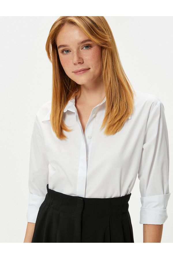 Koton Koton Crop Poplin Shirt Long Sleeve Cuff Collar Cotton