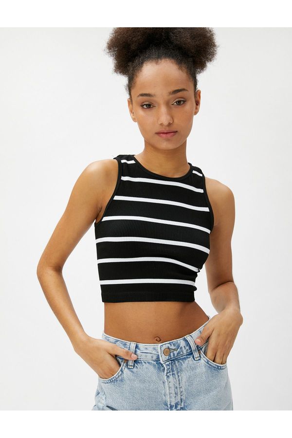 Koton Koton Crop Ribbed Undershirt Basic Halter Neck