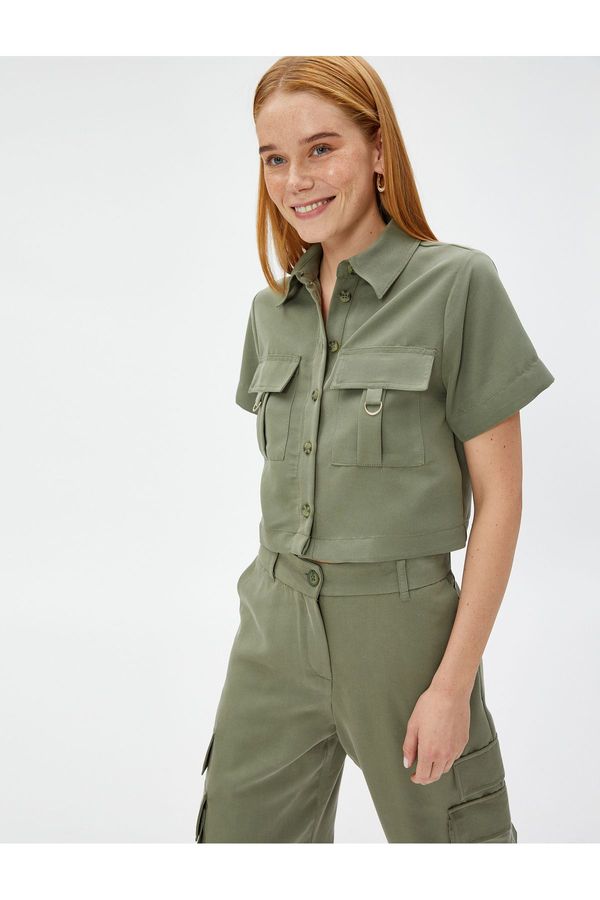 Koton Koton Crop Safari Shirt Pocket Modal Blended