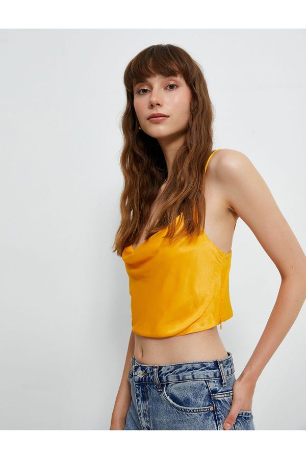 Koton Koton Crop Satin Blouse With Thin Straps, Plunger Collar