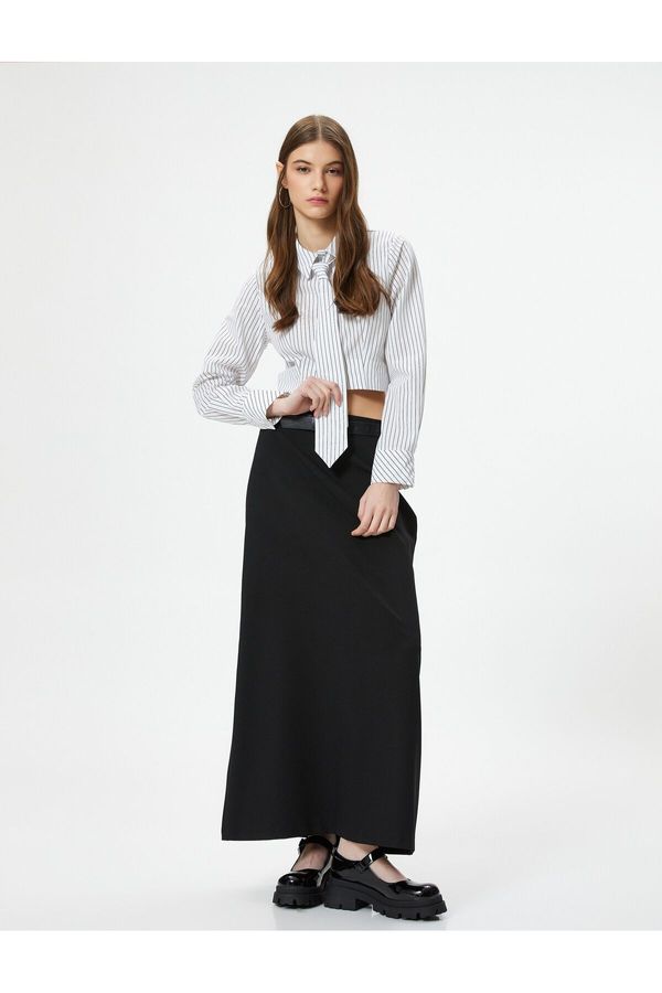 Koton Koton Crop Shirt Long Sleeve Tie Detailed Classic Collar Cotton Blended