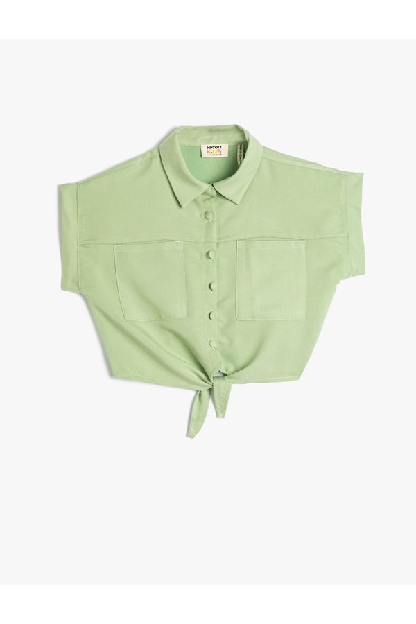 Koton Koton Crop Shirt with Front Tie Detail, Short Sleeves and Pockets Modal Fabric