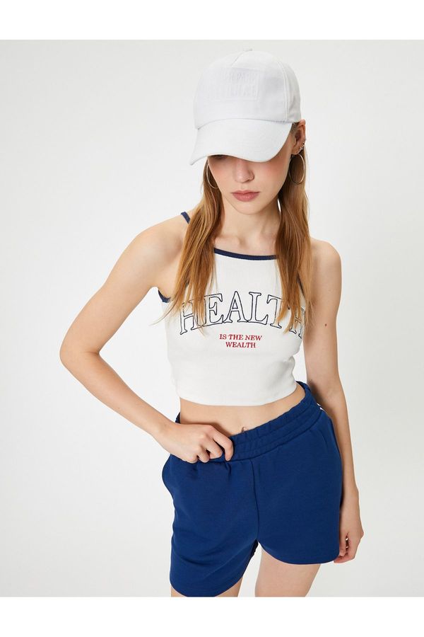 Koton Koton Crop Sports Athlete Slogan Printed Weightlifting Collar Strap Slim Fit