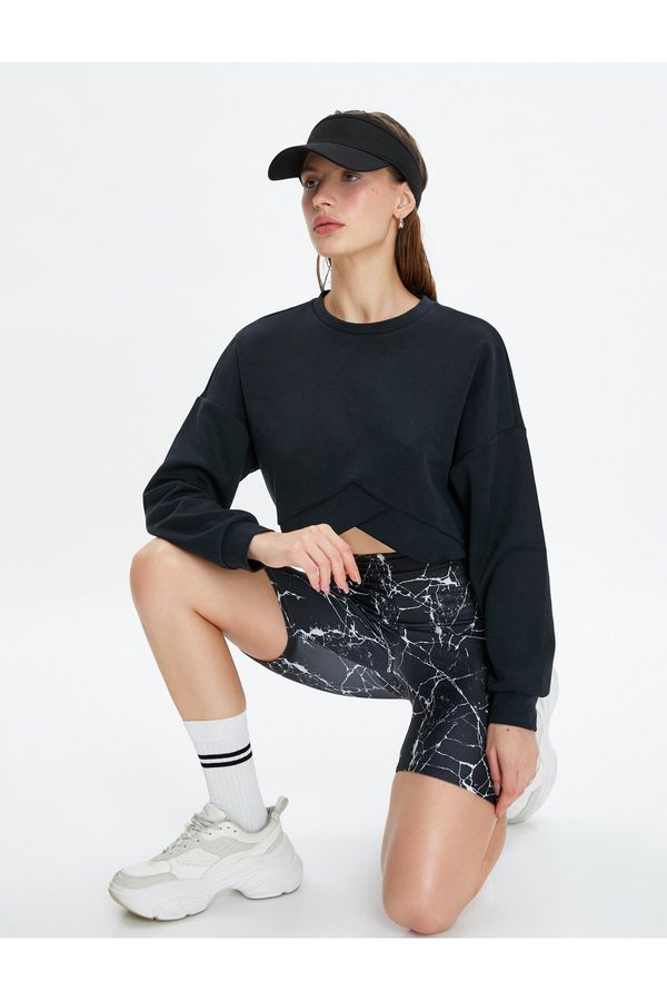 Koton Koton Crop Sports Sweatshirt Asymmetrical Cut Modal Fabric Soft Hand Textured