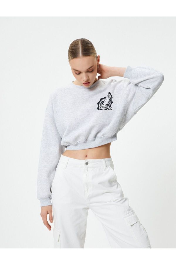 Koton Koton Crop Sweatshirt Crew Neck Printed