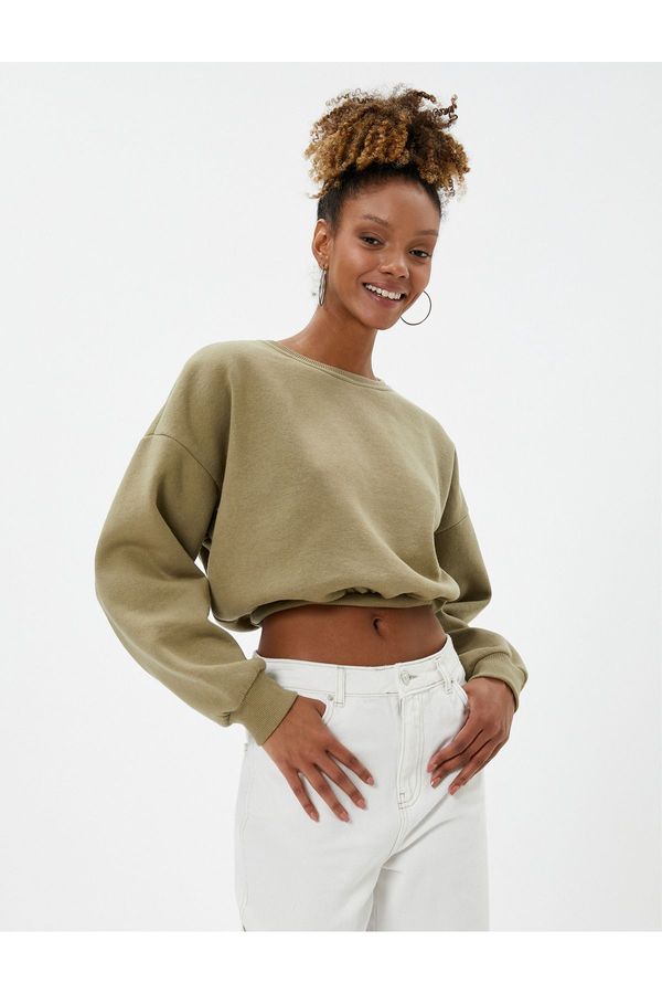 Koton Koton Crop Sweatshirt Crew Neck Ribbed Waist Long Sleeve