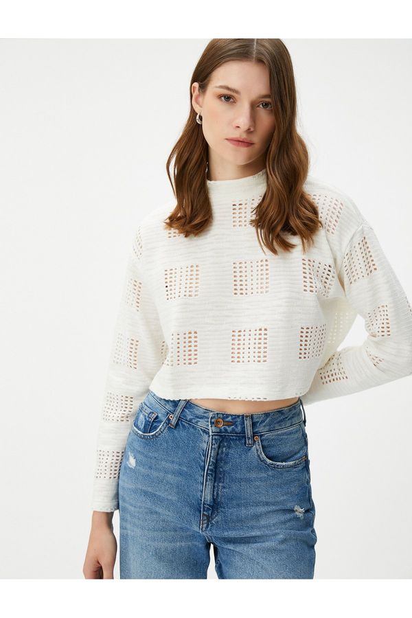 Koton Koton Crop Sweatshirt Openwork Long Sleeve