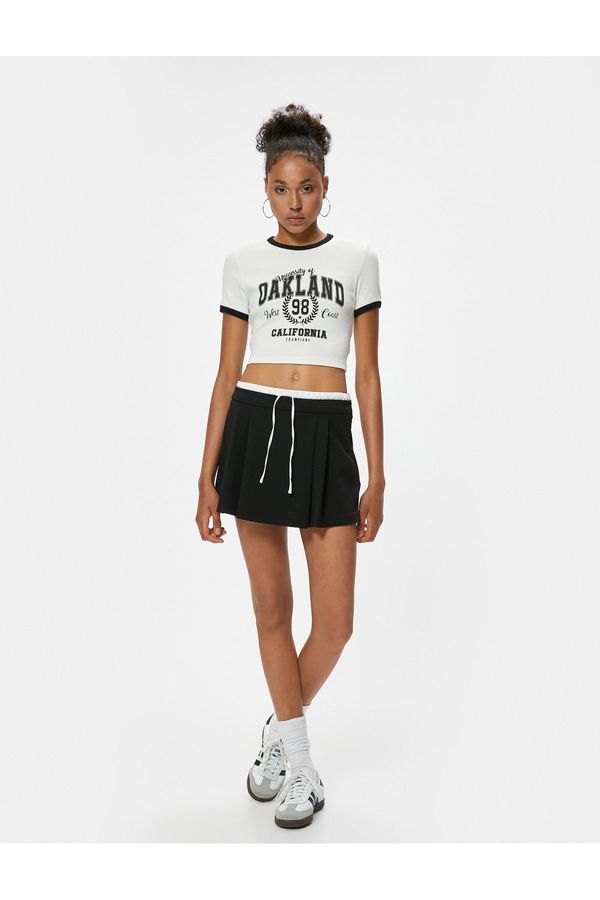 Koton Koton Crop T-Shirt College Printed Slim Fit Crew Neck